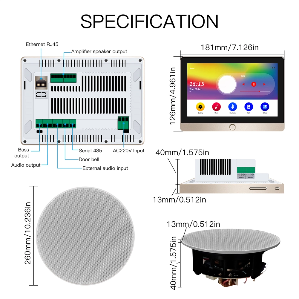 Smart Home Background Music System Wall Amplifier Central Control Panel Tuya Smart Life APP Devices Sync Compatible Music Player Bluetooth Aux