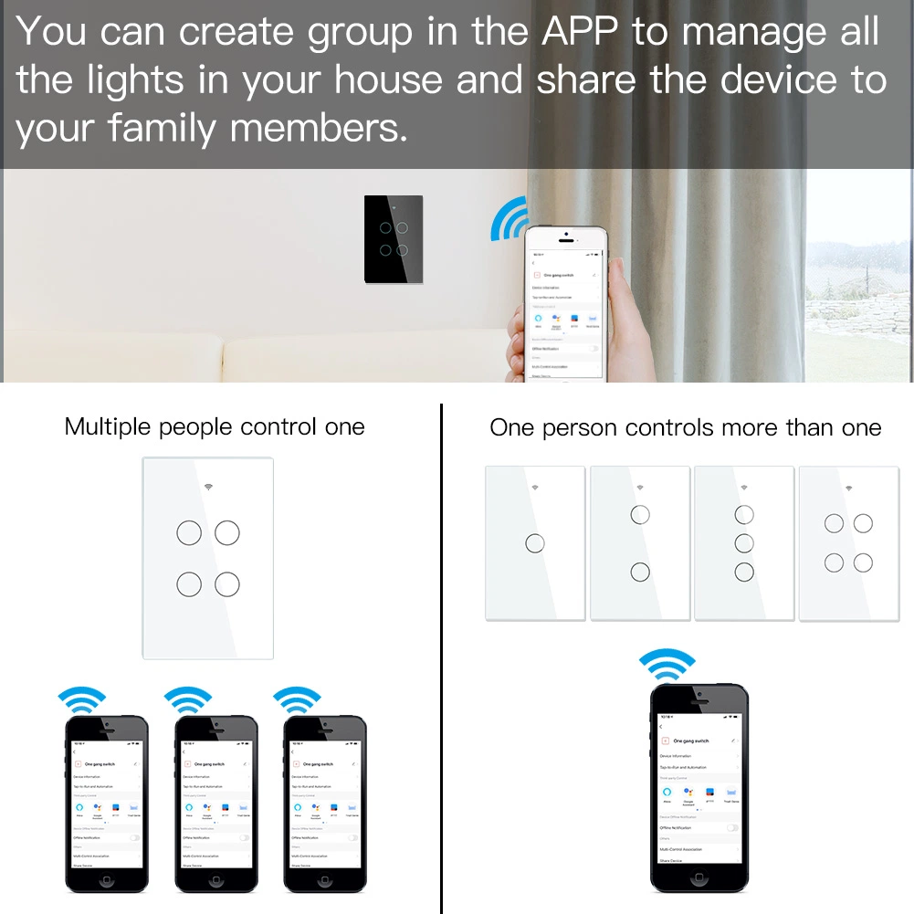 Us Standard Smart Home 3 Gang WiFi Wall Light Touch Panel Switch for Alexa
