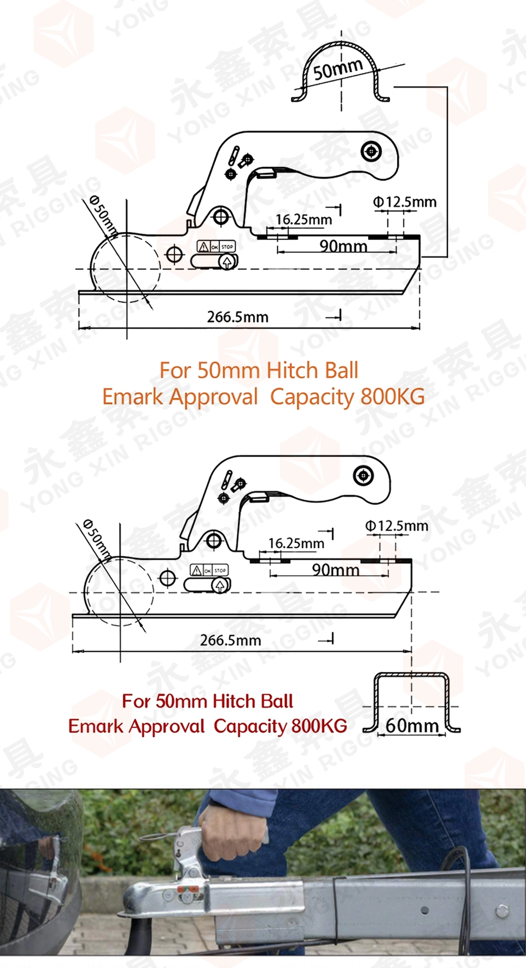 2-5/16&quot; Inch Hitch Ball Channel Mount Adjustable Trailer Coupler and 5-Position Channel Bracket Kit