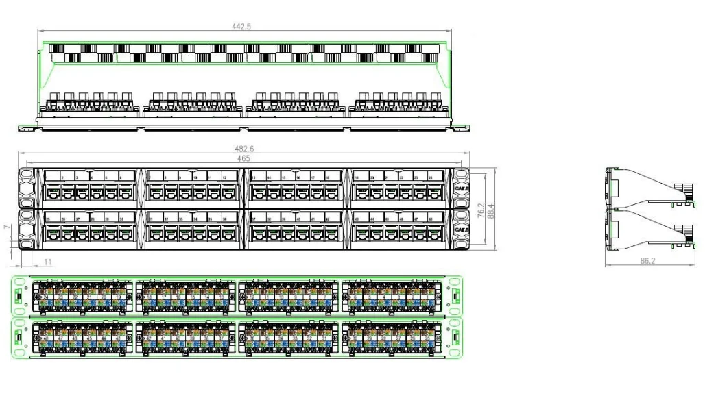 2u CAT6A High Quality 48 Port Patch Panel Ports Easy Punch Down Cable