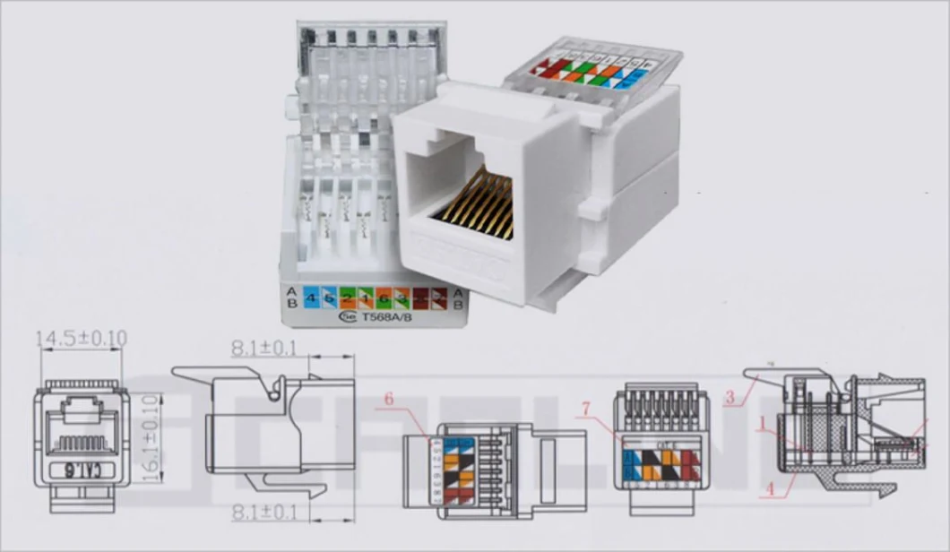 Gcabling UTP Keystone Jack Wall Plate Data Outlet Insert Modular Socket RJ45 Cat5e CAT6 Punch Down Networking 568A 568b Ethernet Keystone