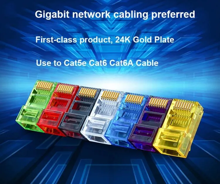 Cat5e CAT6 CAT6A Cat7 Cat8 Cable Connectors Unshielded UTP FTP RJ45 Connector 8p8c Gold Plated Easy Contact Trident Folk Connector RJ45