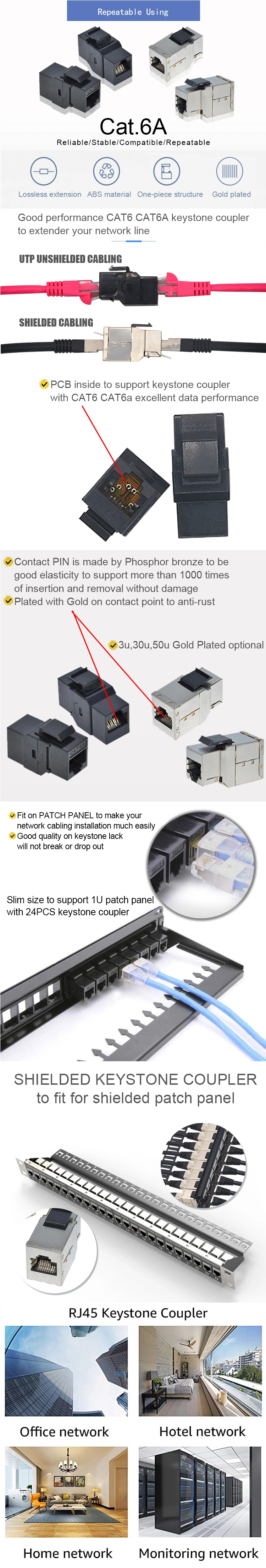 Gcabling Keystone Adaptor CAT6A CAT6 Keystone Jack Cpuplers 8p8c UTP FTP Network Module Jack Female to Female CAT6 RJ45 Coupler