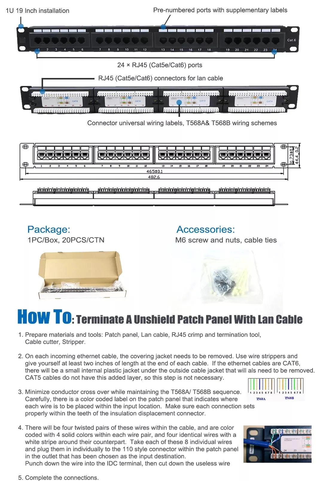 Cat5e CAT6 24 Ports Patch Panel UTP Keystone Jacks Patch Panel