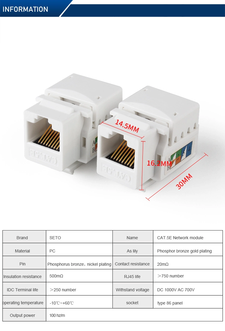 High Quality 180 Degree CAT6 UTP/FTP Network Keystone Jack RJ45 Connector