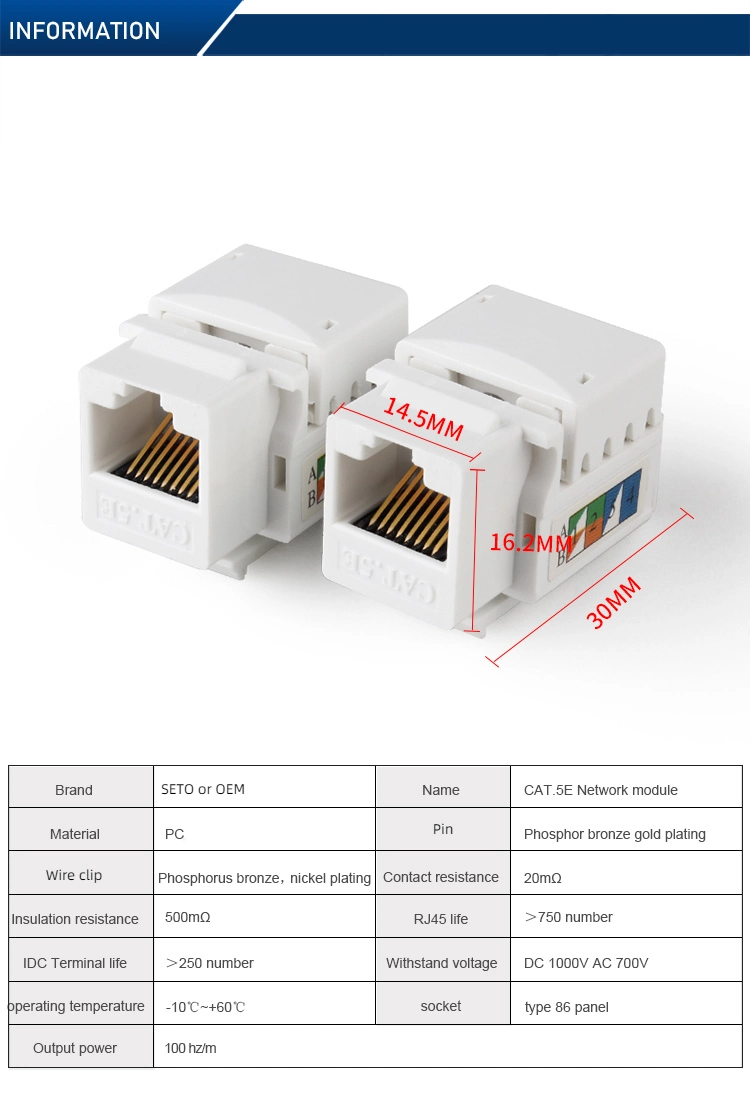 RJ45 Cat5e Keystone Jack 90-Degree Gigabit Network UTP CAT6 Connector