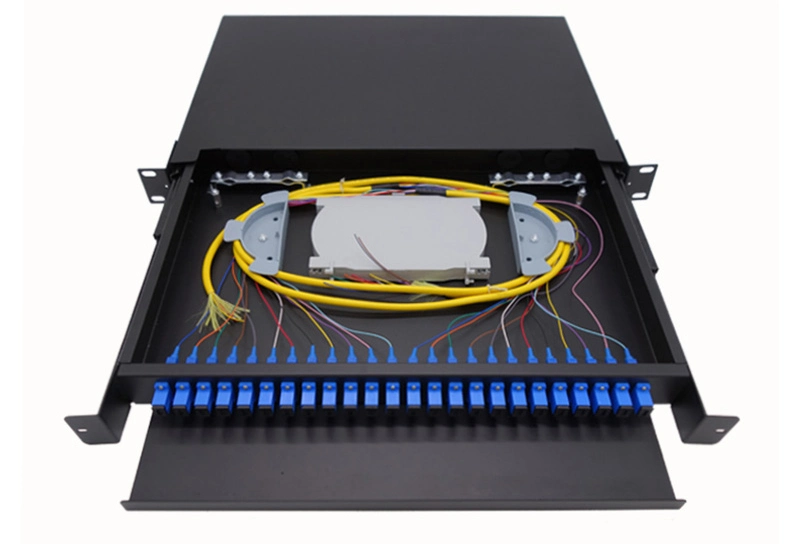 High Quality Sliding Fiber Optic Patch Panel 12 Ports 24 Ports ODF Fiber Panel Sc LC FC St Rack Mounted Distribution Box with Drawer Type