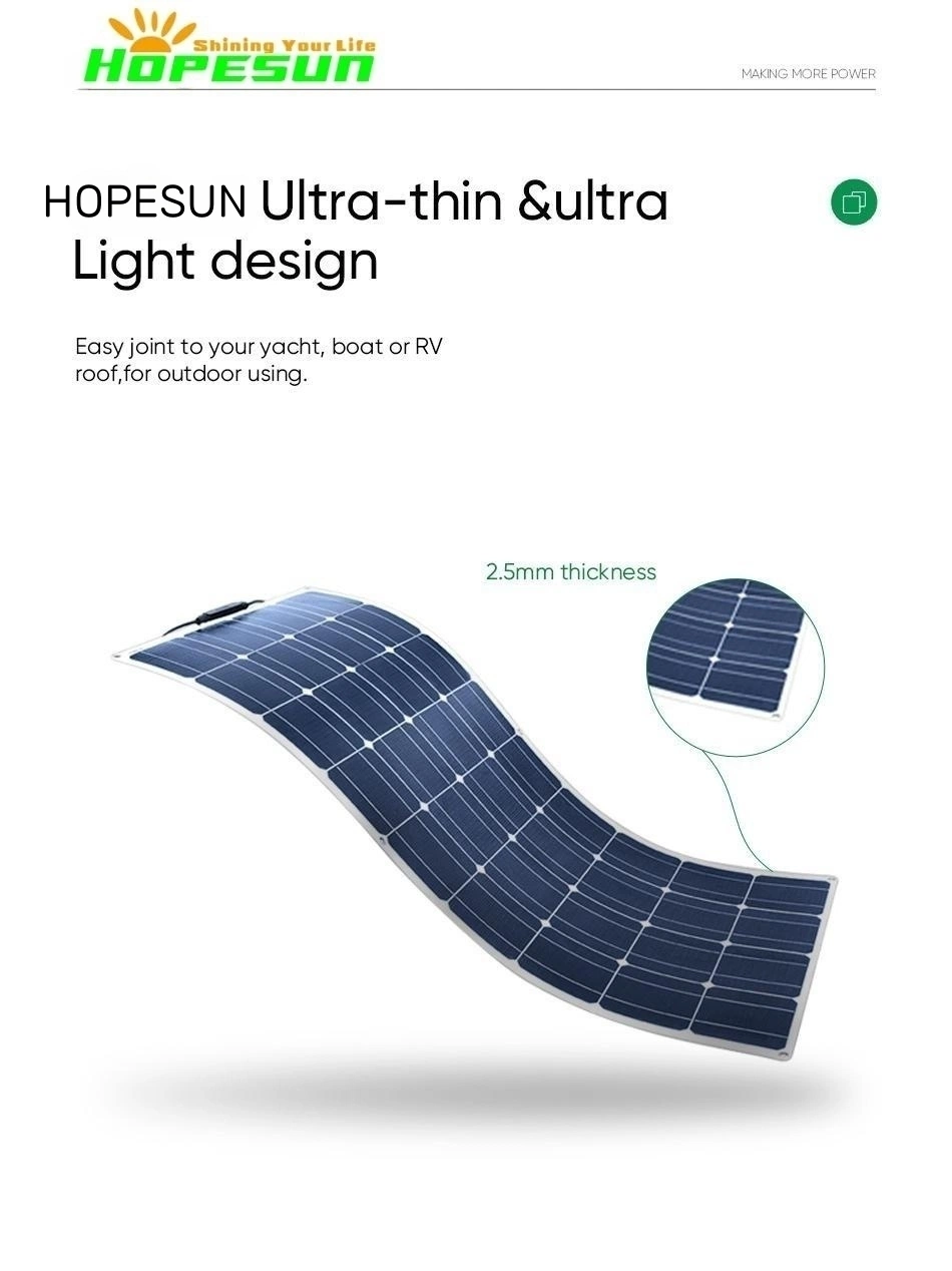 12V 24V Semi Flexible Solar Cell Panel with Mc4 Connectors