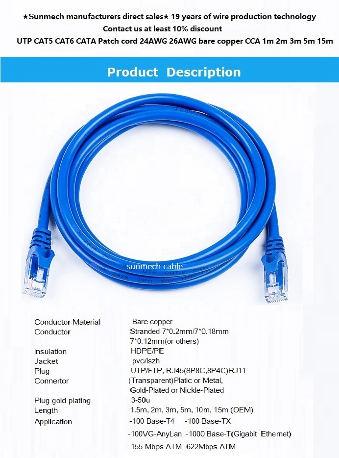 Cat5 CAT6 CAT6 Cat7 with RJ45 for Network LAN Cable Patch Cord Cable