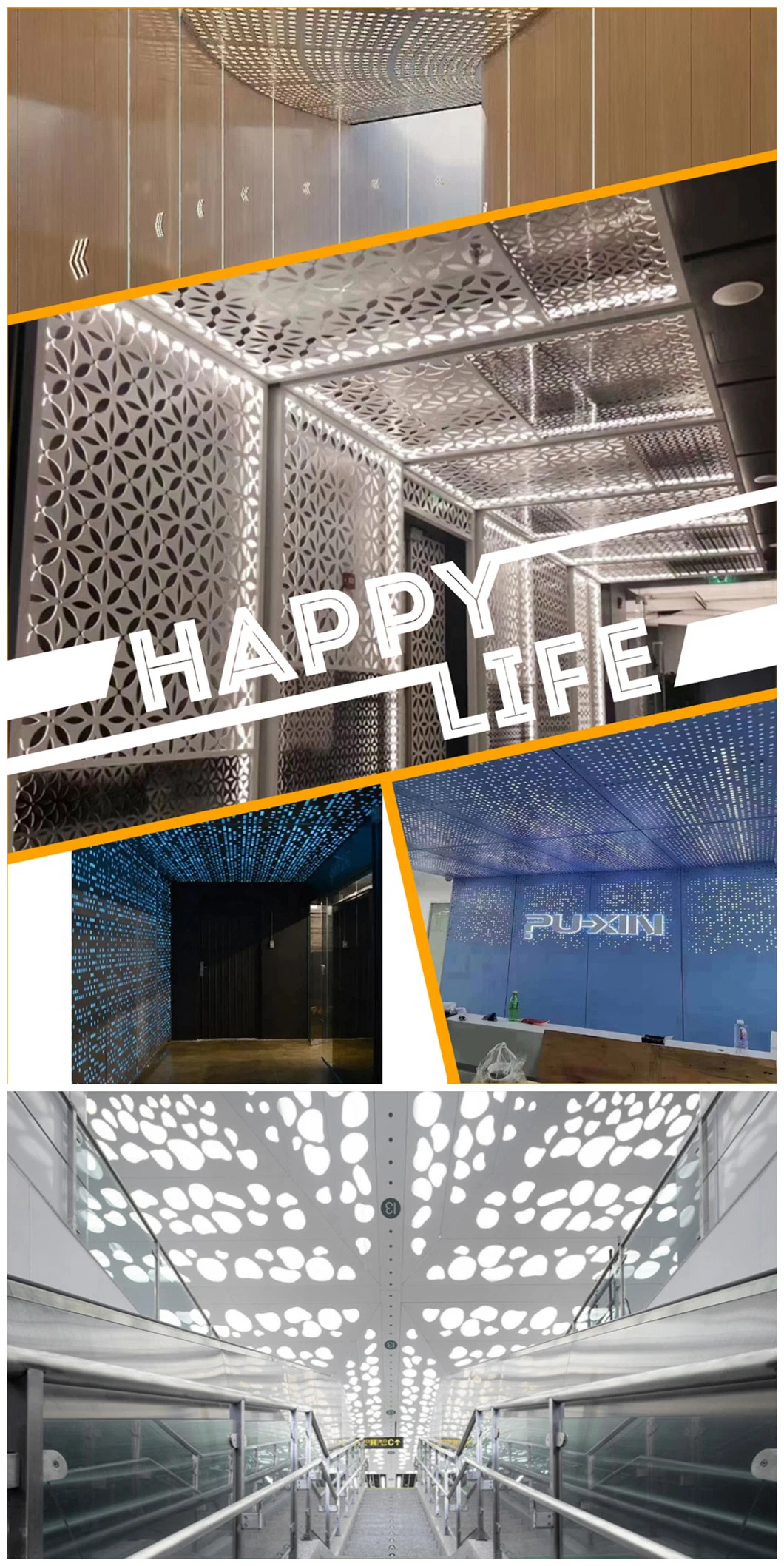 Metal Custom Decorative Perforated Carving Metal Aluminum Panels Ceiling Panels for Office Corridor.