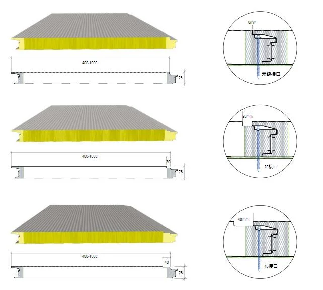 Trapezoidal Vertical Insulated Width 1000mm 1150mm 50mm/60mm/80mm/150mm/200mm Metal Sandwich Panel for Cold Storage Cleanrooms Wall Cladding Ceiling Materials