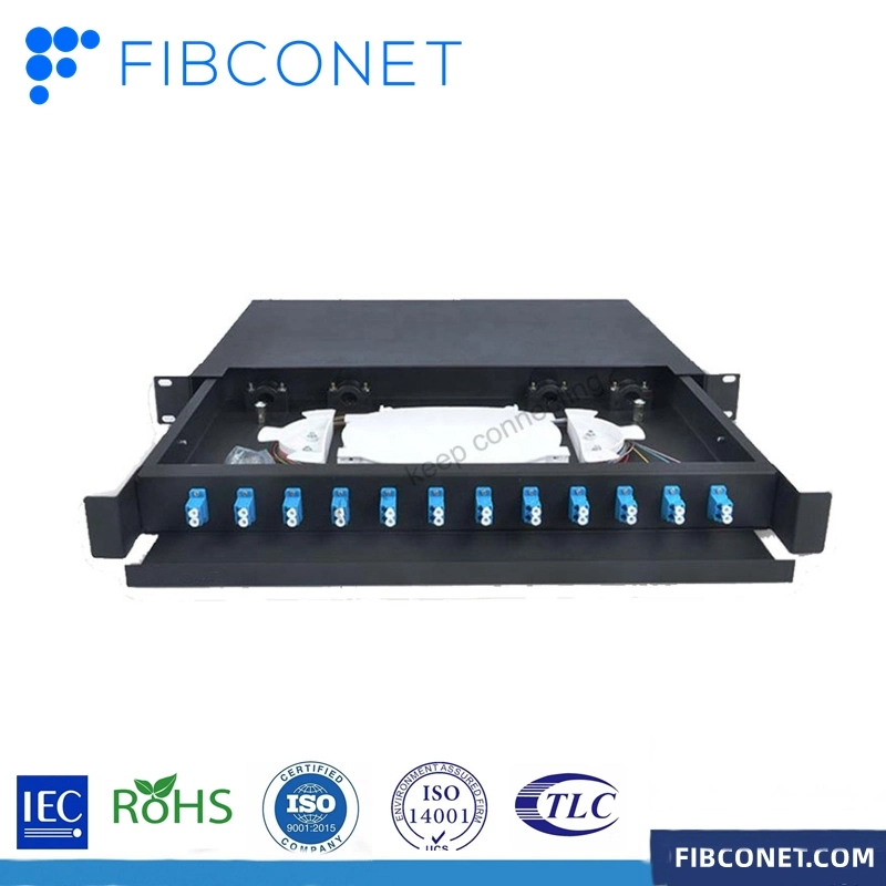 FTTH LC/Sc/St Fiber Optic Patch Panel with Rail 19 Inch Rack Mount 12 24 Port Optical ODF