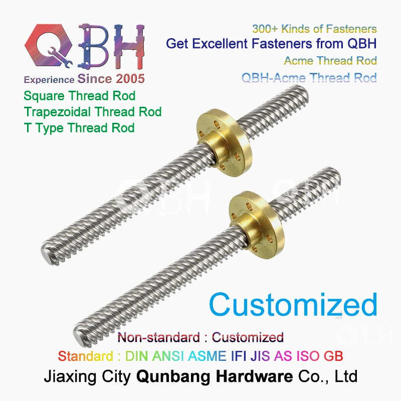 Qbh Customized Acme Square Section Roll Long Threaded Rod Bar Stud Insert OEM ODM Trapezoidal Leadbolt