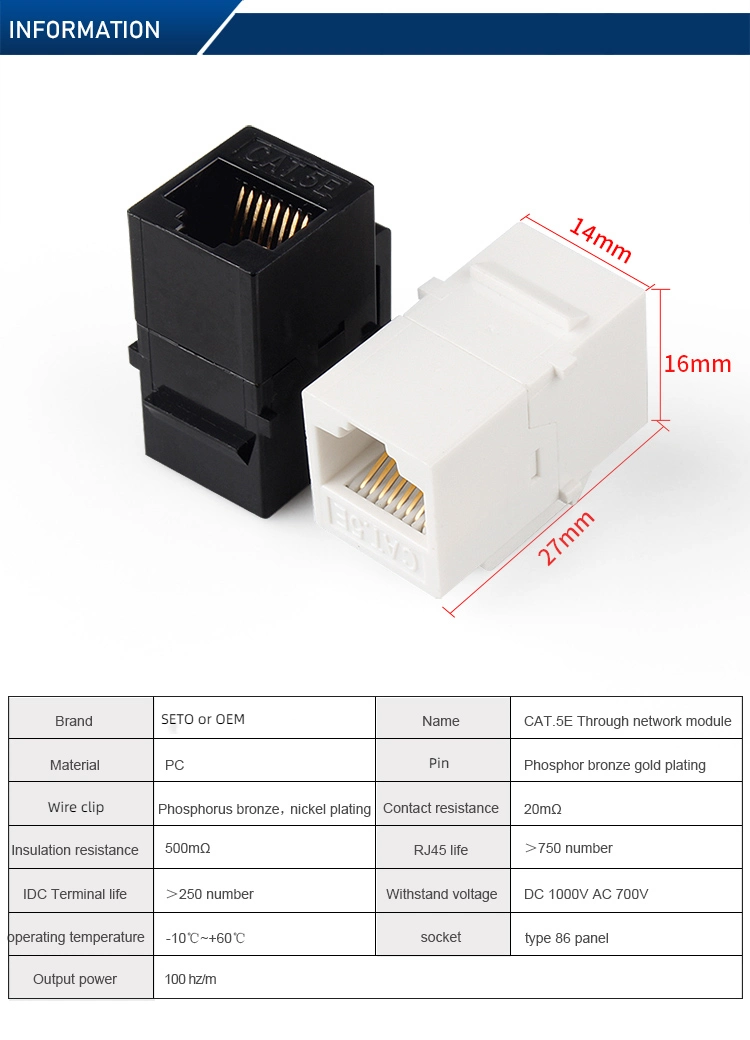 Wholesale RJ45 Coupler Female-to-Female Network Module Keystone Jack Cat5e RJ45