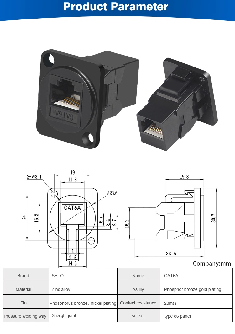 CAT6A Jack UTP in Line Straight Network RJ45 Keystone Jack