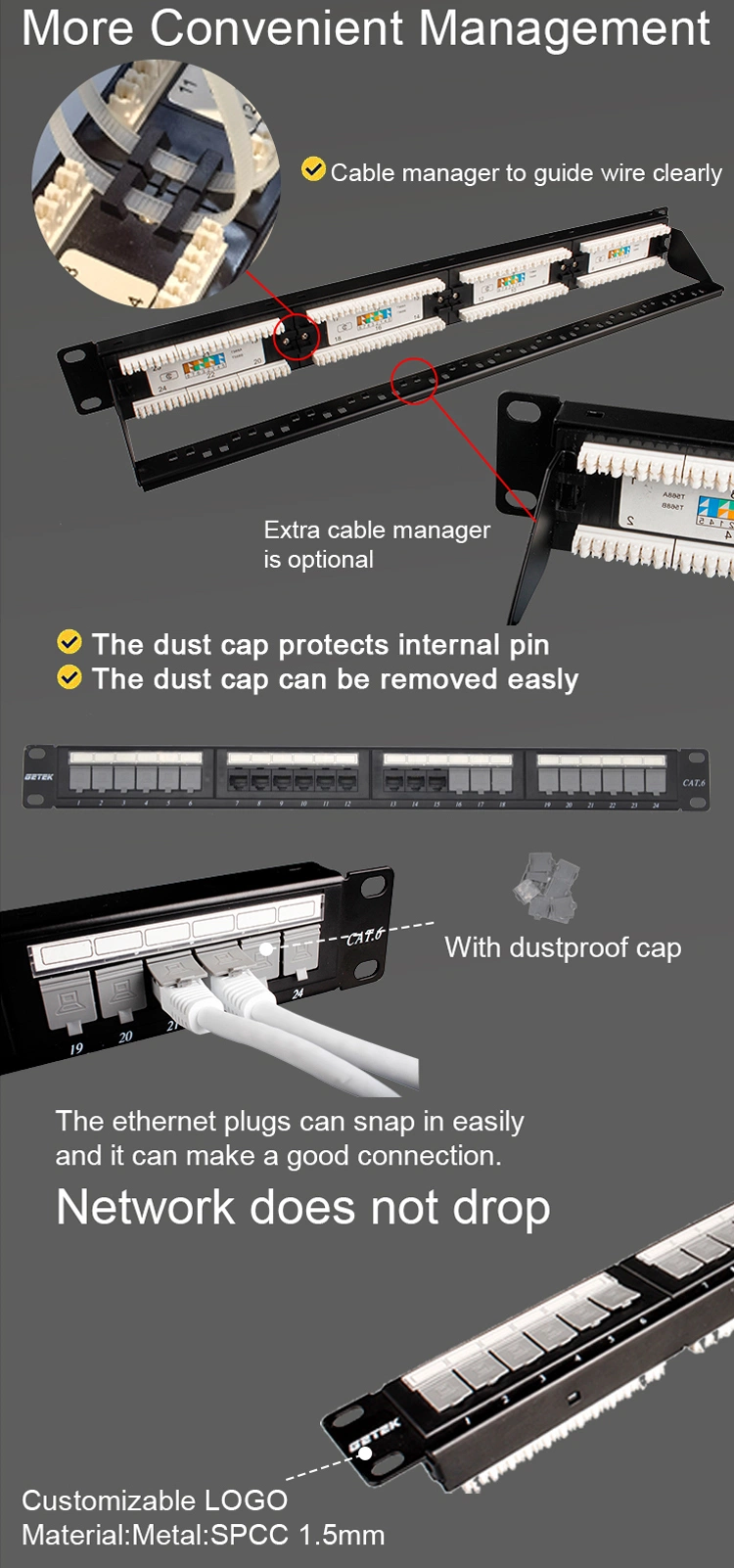 Gcabling 1u UTP 24 Ports Network Used for Communication Network for Cord Connection and Management