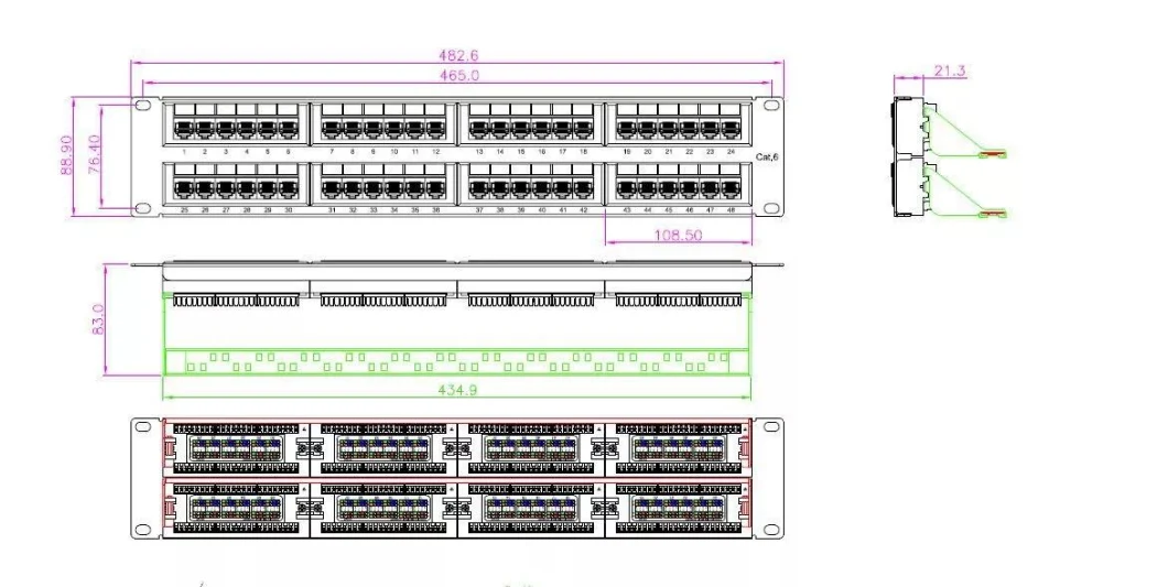 Ethernet Network Icat5e CAT6 CAT6A RJ45 2u Modular Jack 48port Patch Panel with Cable Management