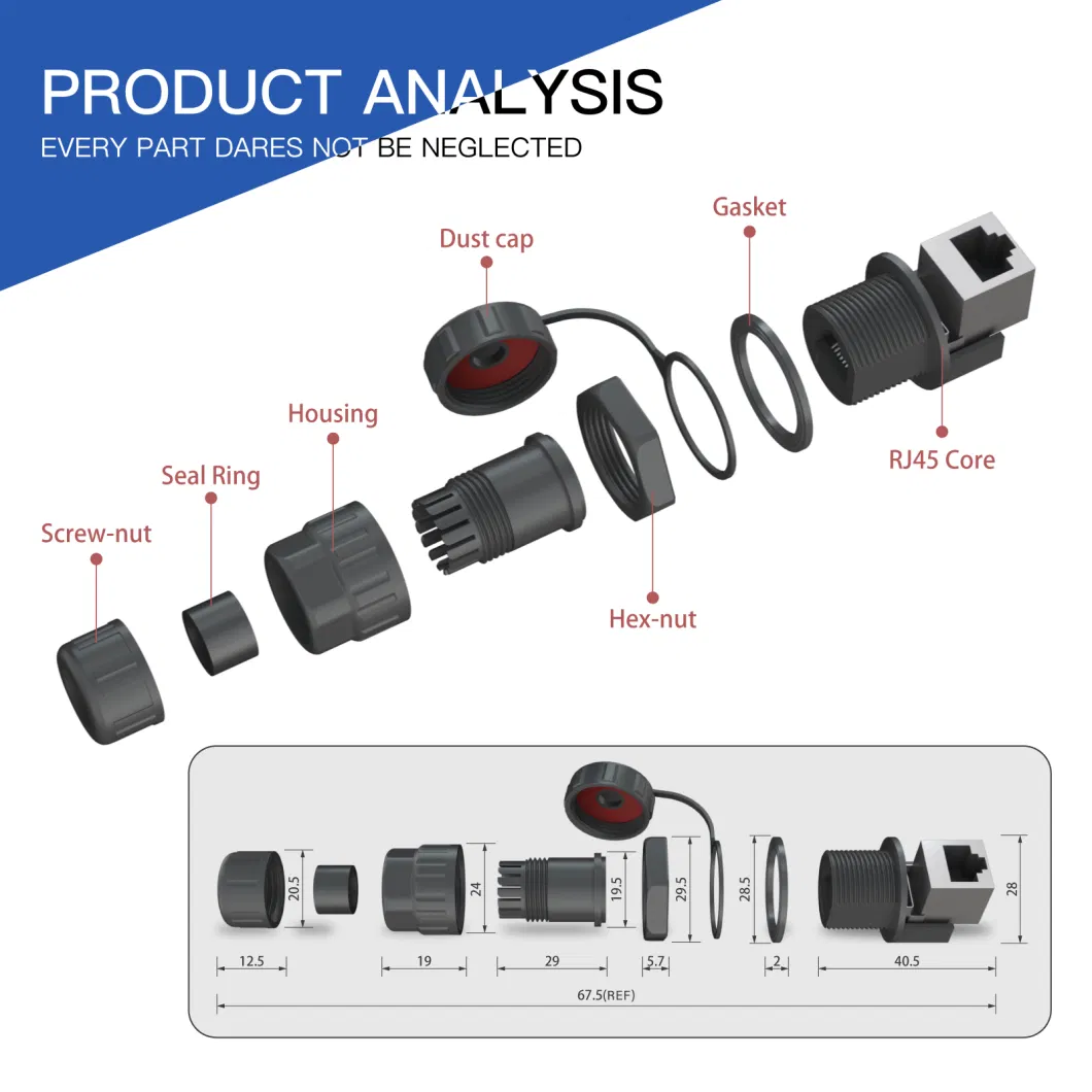 Waterproof CAT6 Ethernet RJ45 90 Degree Connectors IP67/IP68 LAN Cable RJ45 Modular Connector for Routers