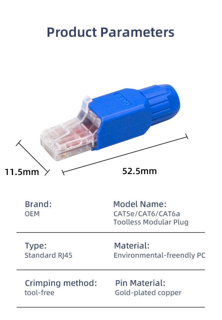 Ethernet UTP Cat5e CAT6 CAT6A Toolless Modular Plug RJ45 Connector Keystone Jack