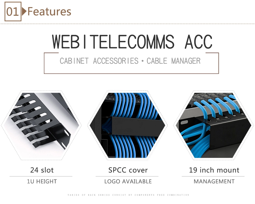 1u 25 Slot Metal Cable Management with Cap Patch Panel Cable Manager