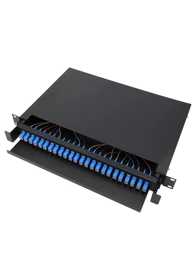 24 Port 1u 19 Inch Fiber Patch Panel Sc LC FC St Fiber Splice Tray Fiber Optical Drawer Patch Panel