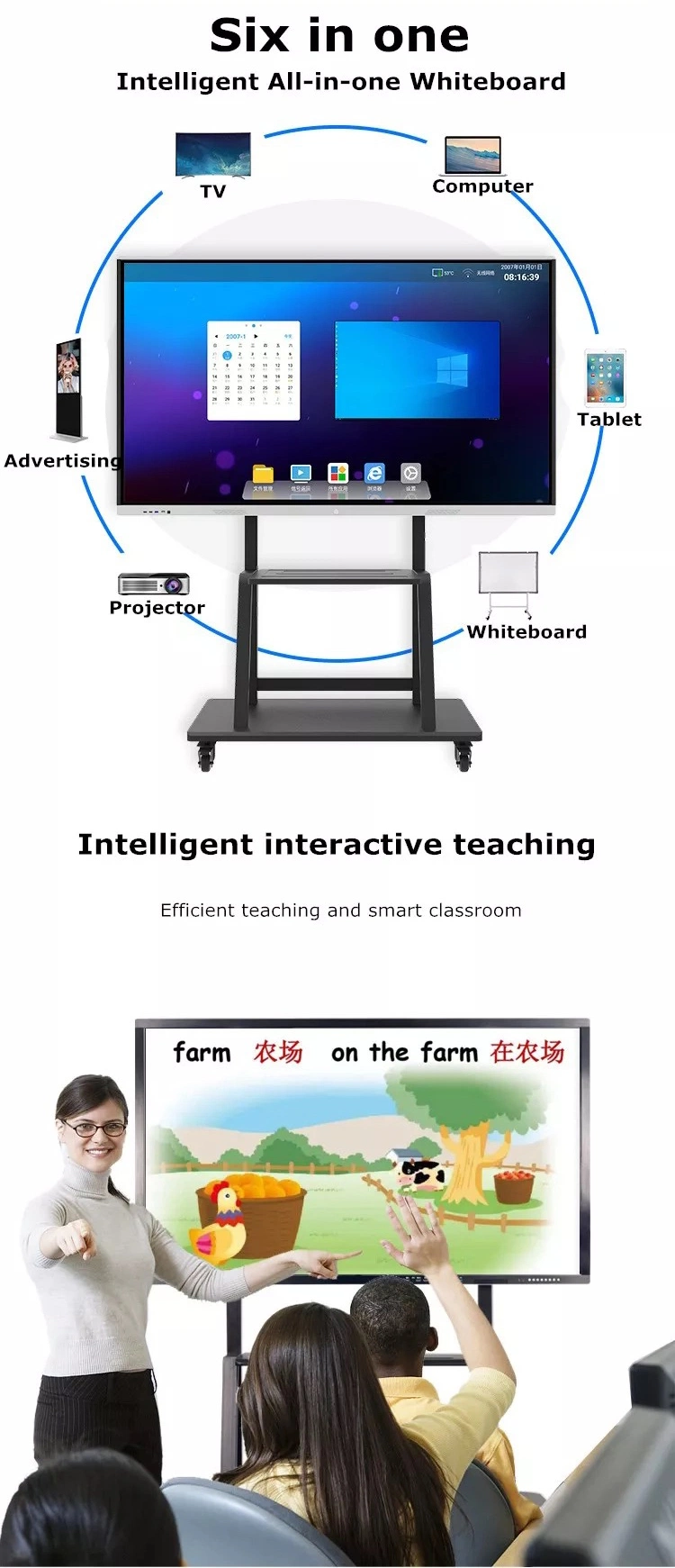 98 Inch Kids Office Display Classroom School Interactive Flat Panel