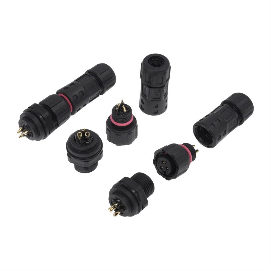 M12 3 Pin Male Female Front Panel Mount Waterproof Connector