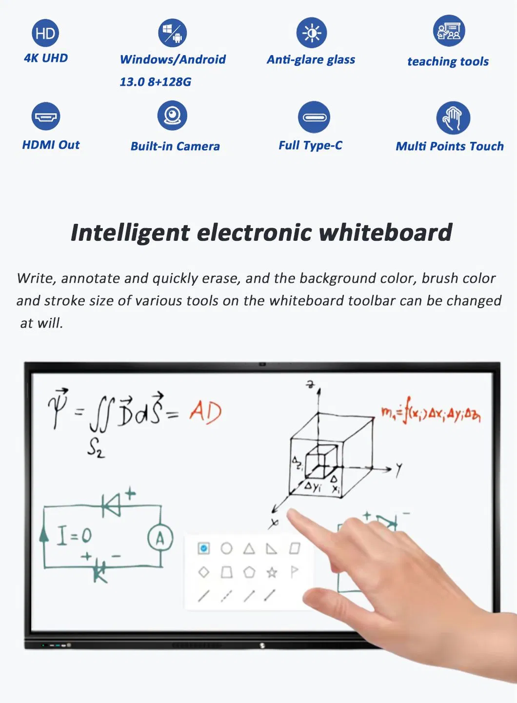 Customized Ultra HD 75inch Whiteboard Manufacturer OPS All in One IR Multi Touch Screen 4K Smart Board Interactive Flat Panel for School and Video Conference