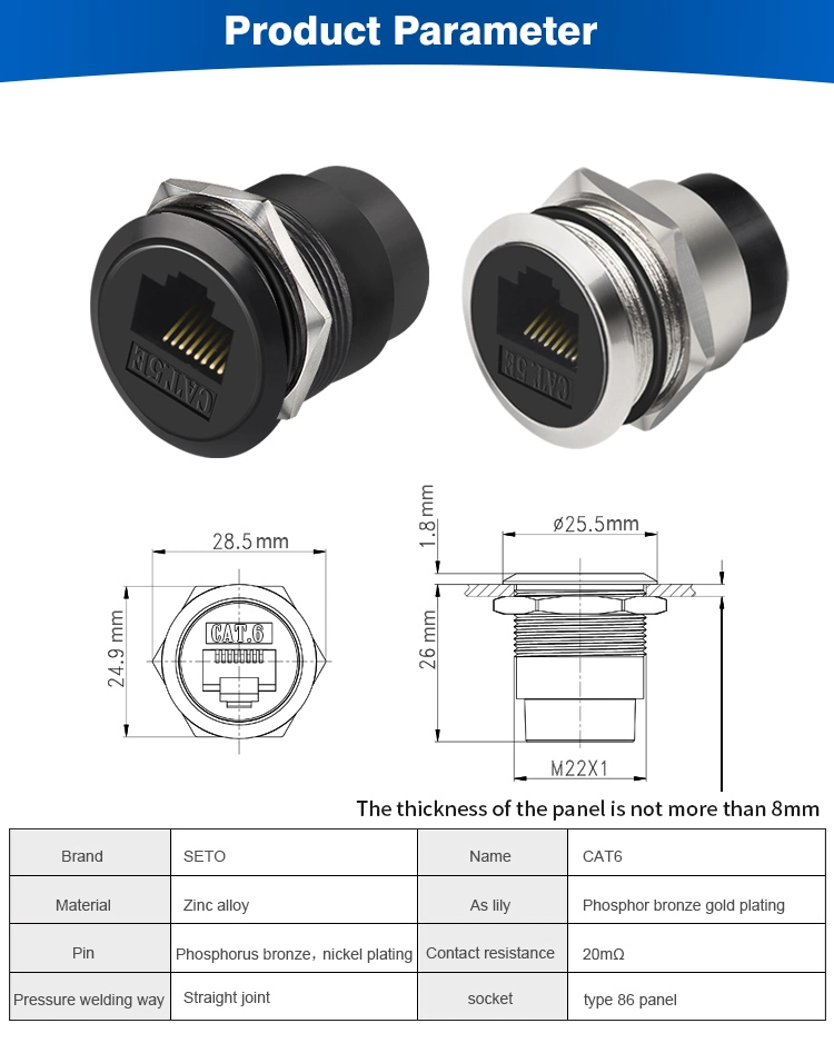 Panel Mounts D Type Connector CAT6 Keystone Jack 8p8c Female in Line RJ45 Keystone Jack