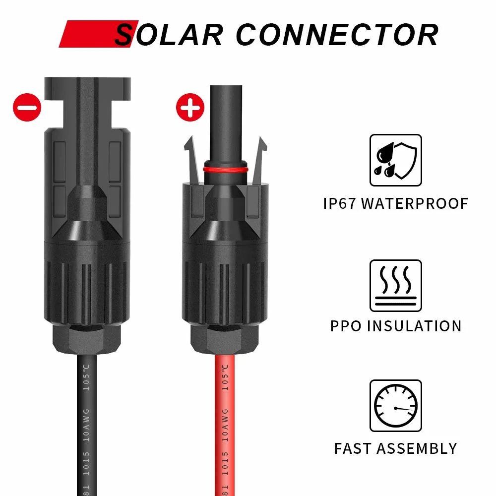 Solar Panel Connector Cable 10AWG SAE Connector to Male &amp; Female Solar Connectors for RV Solar Panel DC Power Battery Charger with SAE Polarity Reverse Adapter