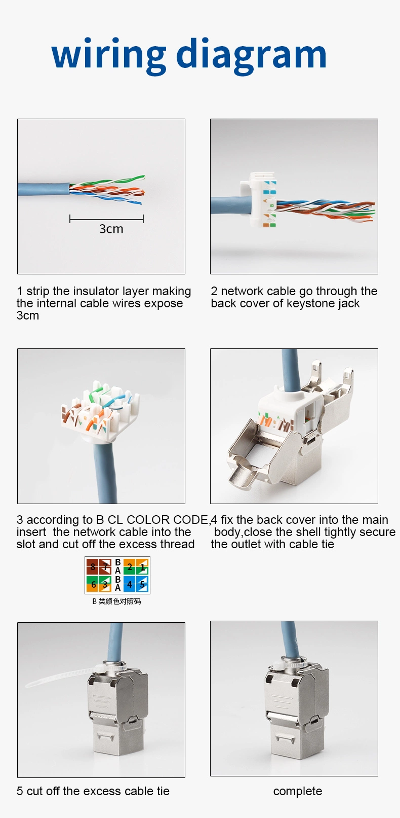 RJ45 CAT6A Keystone Jack Shielded FTP 8p8c Keystone Module Connector