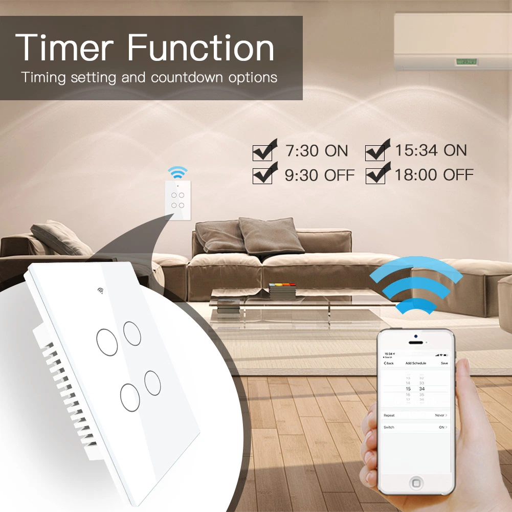 Bluetooth Quick Connection WiFi RF433 Tuya Wireless Smart Switches Glass Panel 90V-250V 50Hz 60Hz 1/2/3/4/6 Buttons