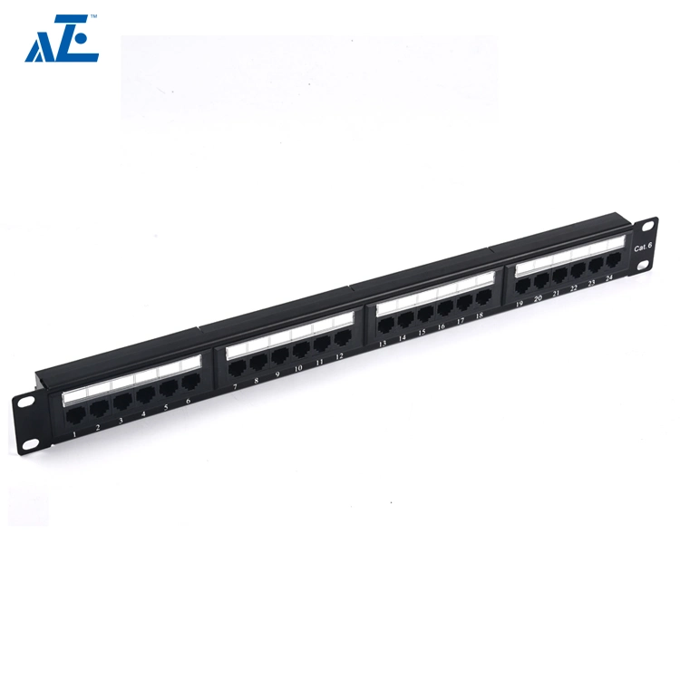 Aze Factory Manufacture 24 Port Network Patch Panel CAT6 UTP Copper Patch Panel-C6panel1u24