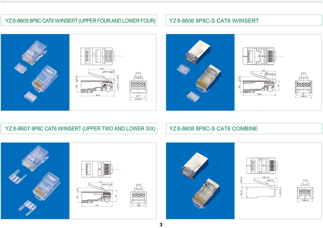 Cat5e CAT6 Cat7 RJ45 Connector for Stranded Solid Network Cable 8p8c