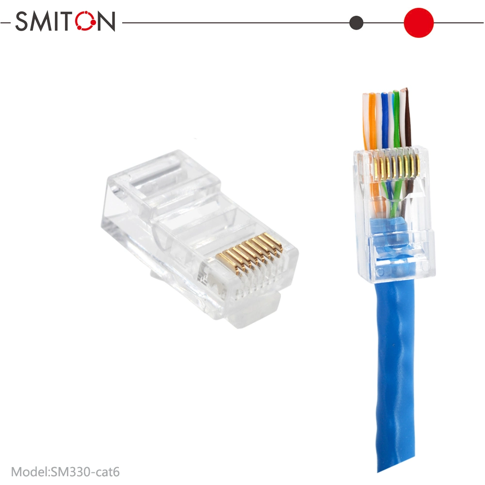 Through Hole Connector RJ45 Plug UTP Cat5 CAT6 UTP RJ45 Pass Through Connector