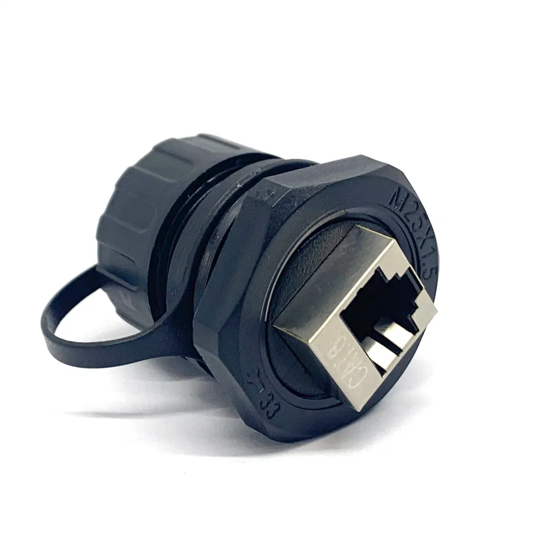 IP67 RJ45 Female Panel Amount Connector RJ45 with Cover