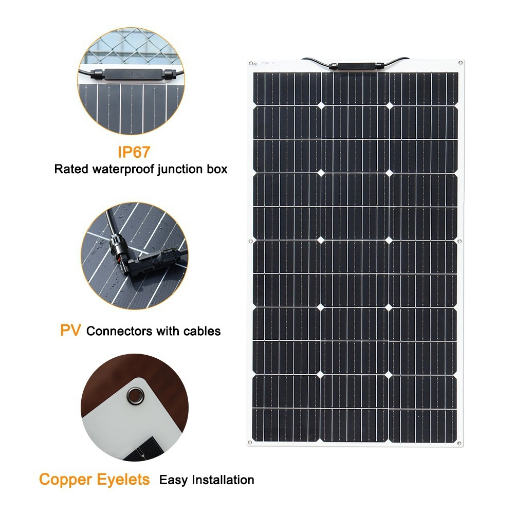 Solarparts 18V 200W Mono Flexible Solar Panel 955*530*3mm with 0.9m Cable