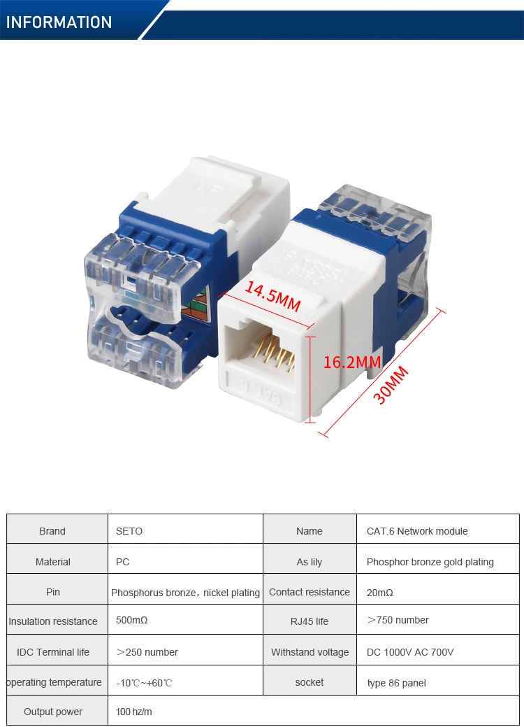 Network Connector Cable Wiring UTP CAT6 Keystone Jack RJ45 Connector