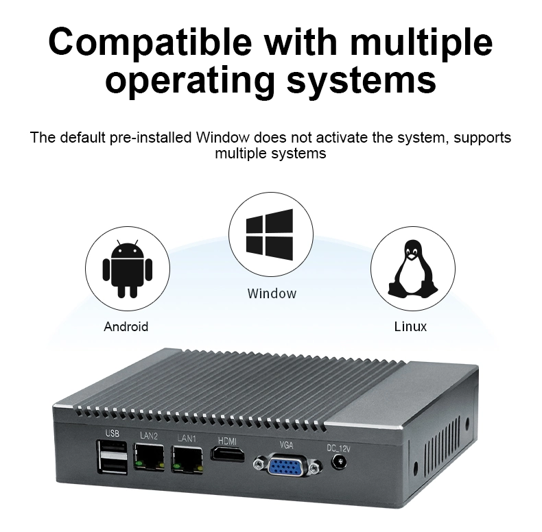 Support Windows / Linux / Android OS COM LAN USB VGA HDMI Aluminum Alloy Industrial Grade Fanless Mini PC 12V 24V