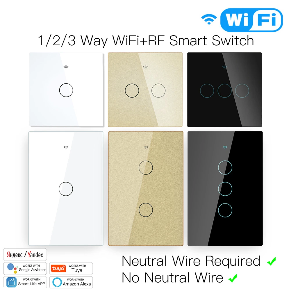 Bluetooth Quick Connection WiFi RF433 Tuya Wireless Smart Switches Glass Panel 90V-250V 50Hz 60Hz 1/2/3/4/6 Buttons