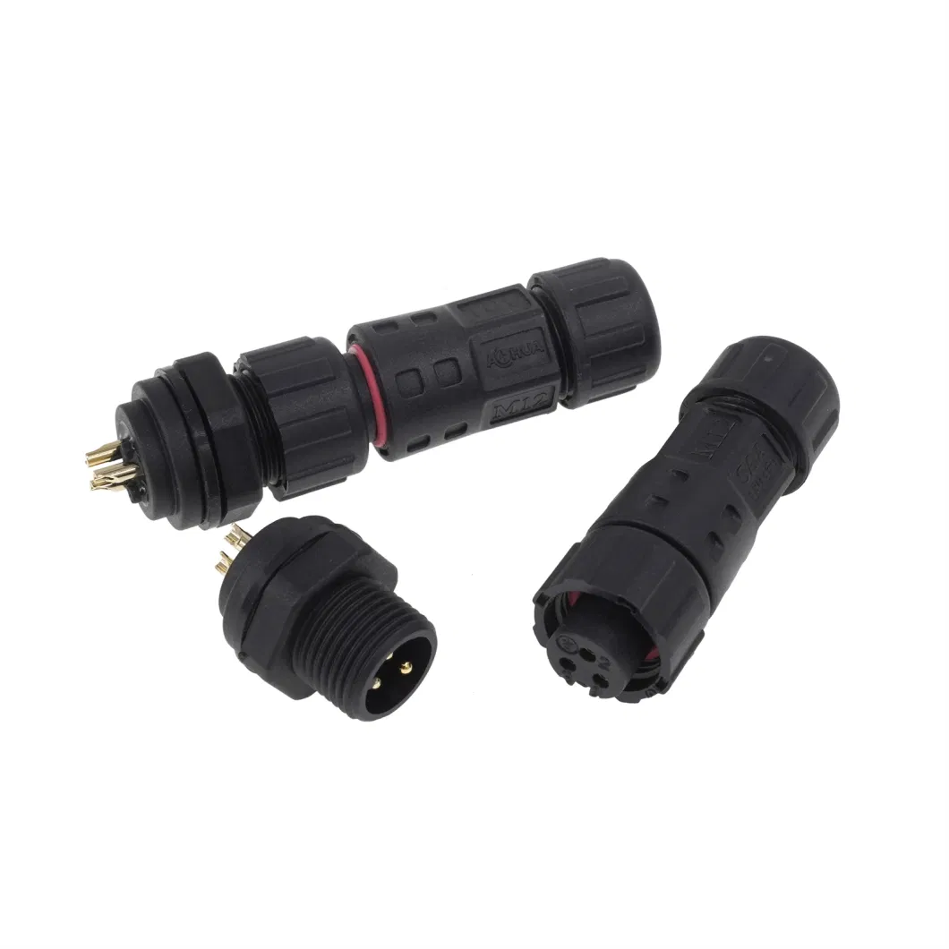 M12 3 Pin Male Female Front Panel Mount Waterproof Connector