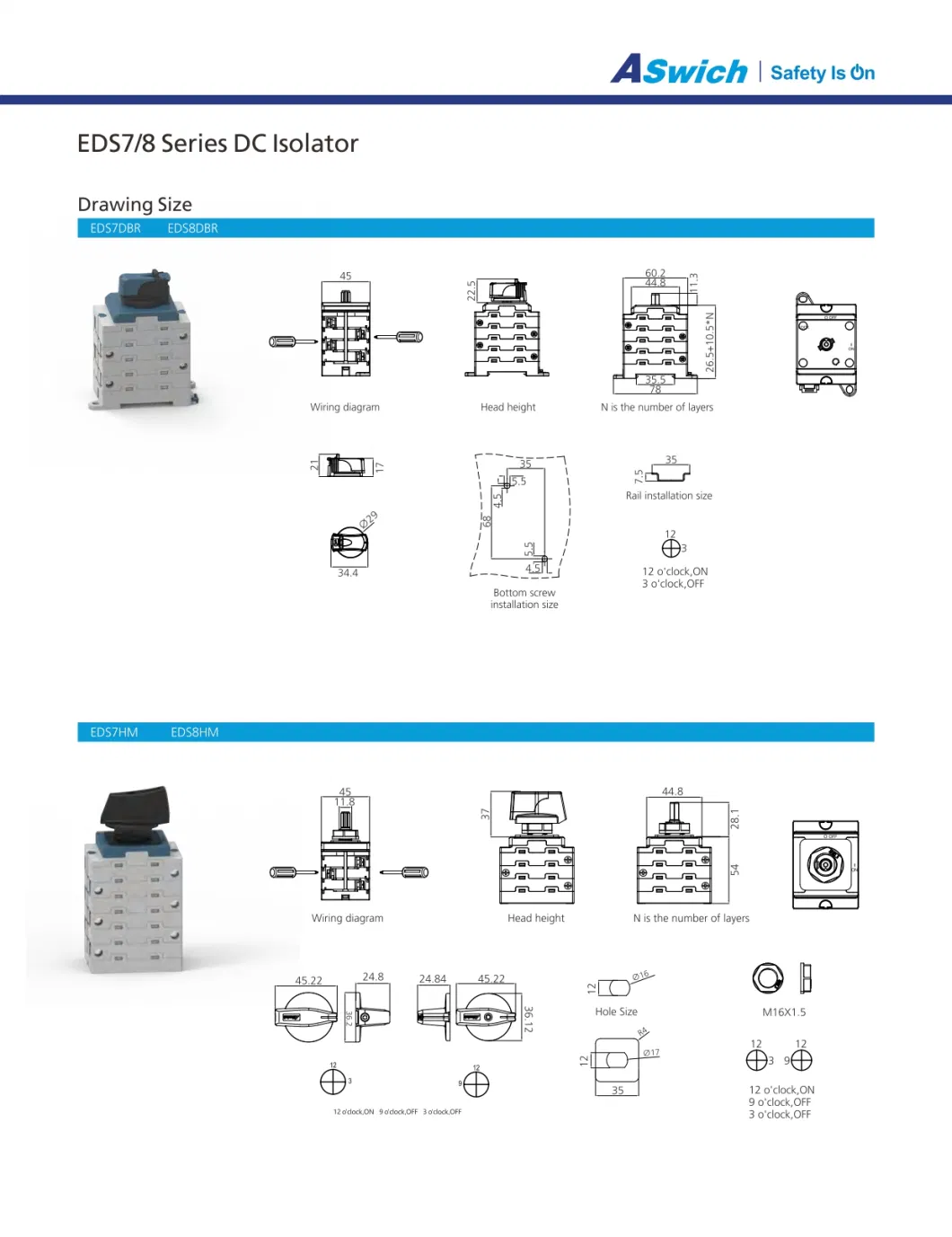 1500V 40A 50A DC Electric Isolator Switch for Solar Connection