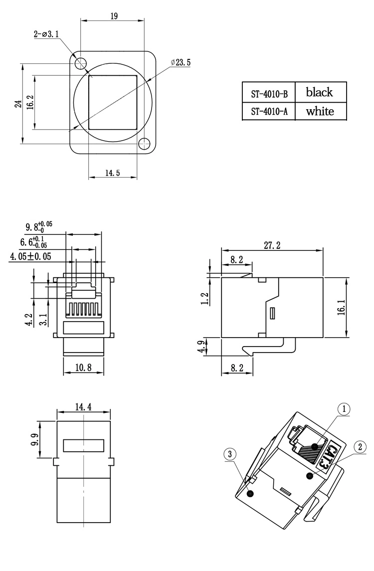 D Type Cat3 Rj11 Keystone Jack