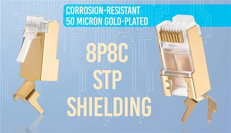 Gold Plate 50u Shield Plug Cat7 RJ45 Connector