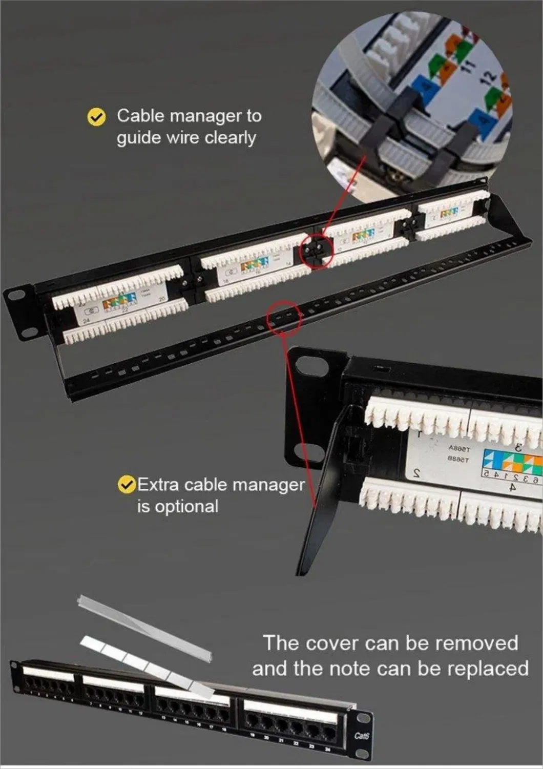 Gcabling 24 Port LAN 1u 19inch Rackmount RJ45 Cat5e CAT6 CAT6A Ethernet Network UTP Patch Panel