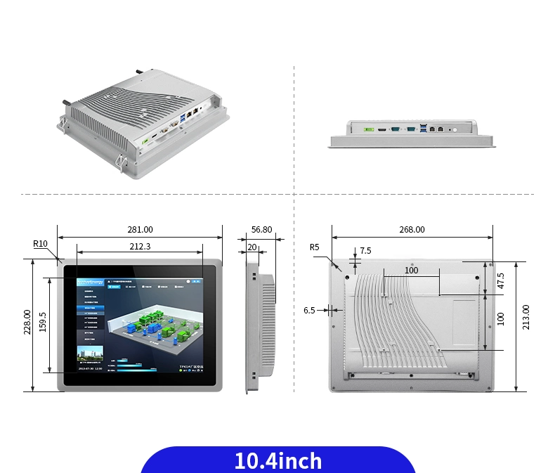 Dual Gigabit Port RJ45 10.4 Inch Industrial Control Computer All in One PC Industrial Touch Screen Panel