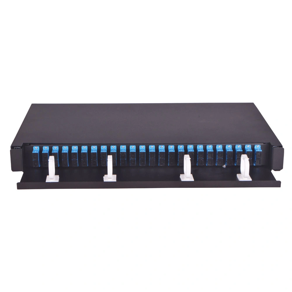 Softel 1u 19 Inch 48 Core Fiber Optic Patch Panel with Sc/St/LC/FC Adapters and Pigtails