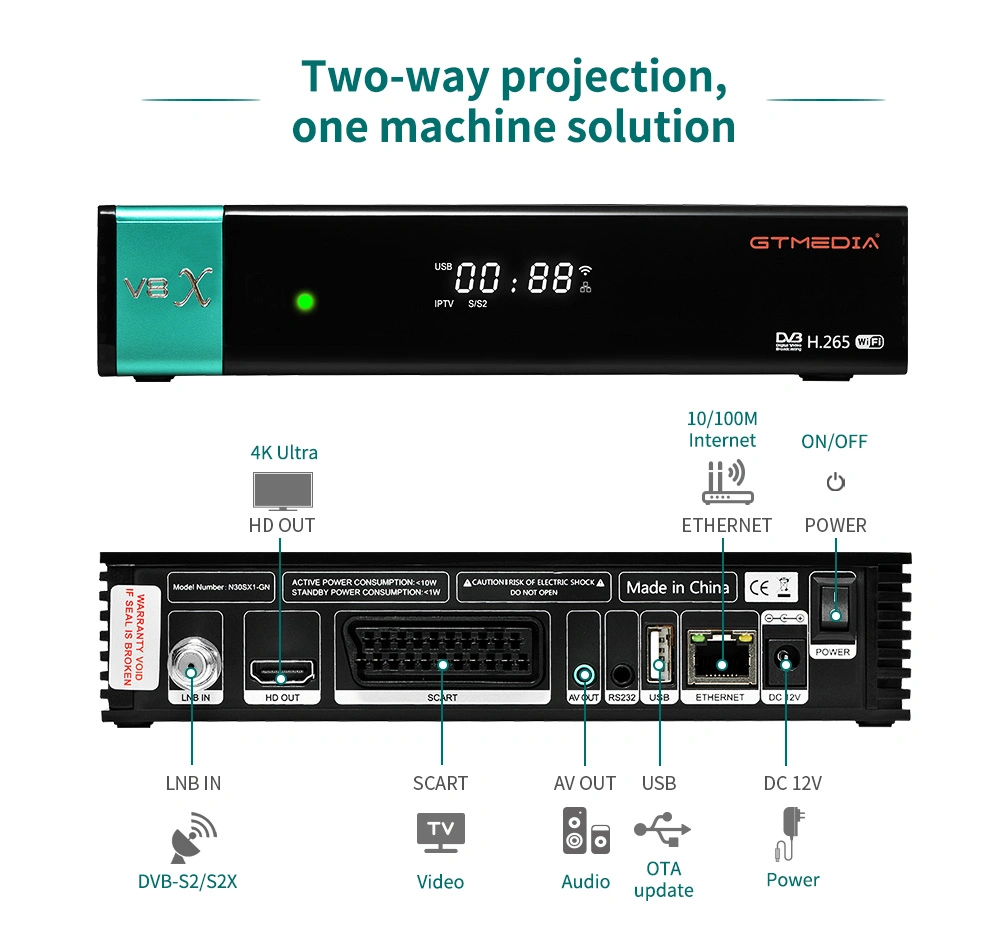 Gtmedia V8X H. 265 DVB S2/S2X Satellite TV Receiver with LAN Port Support