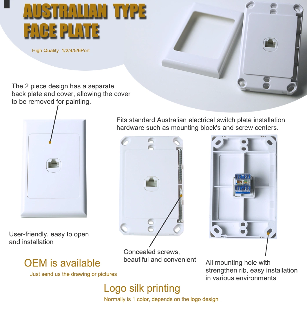 Australian Type RJ45/Rj11 Network Face Plate Wall Plate