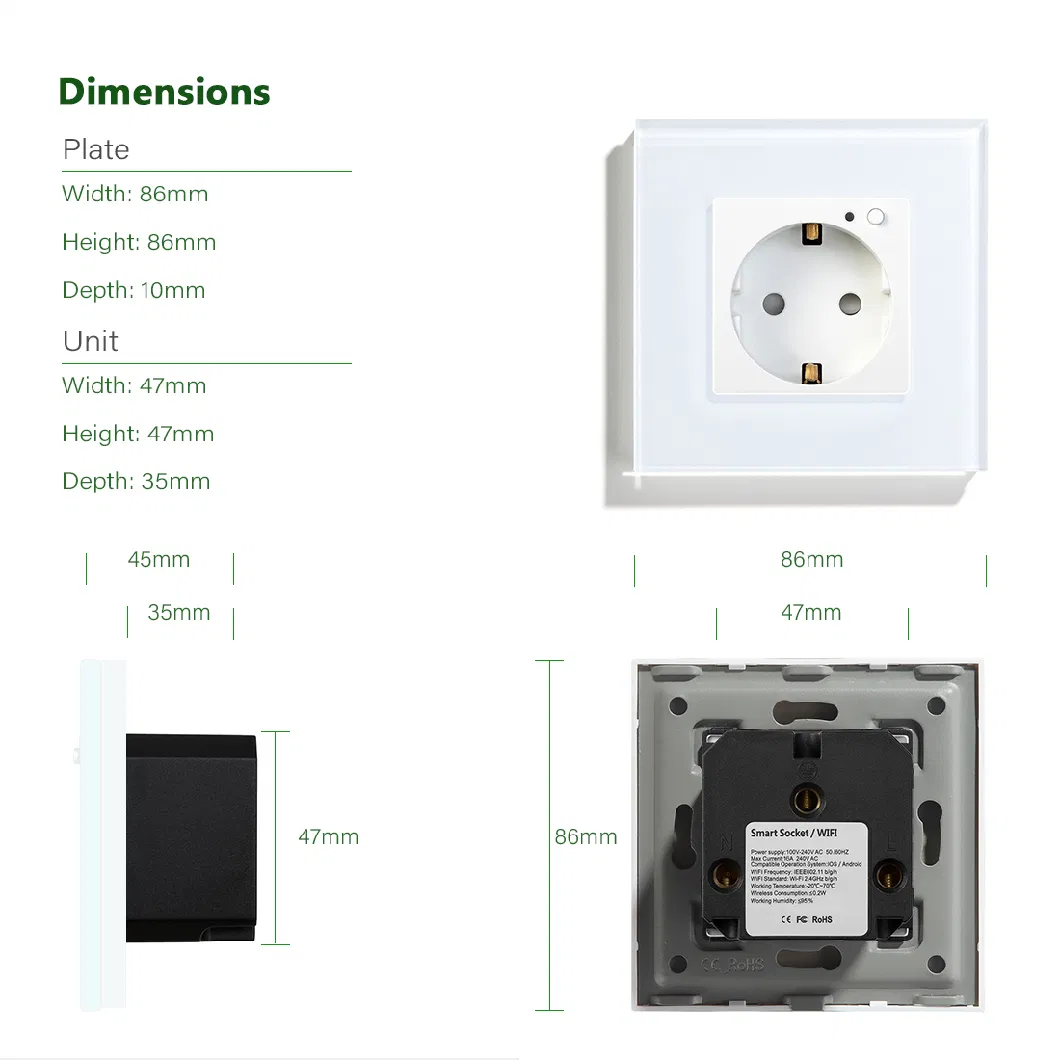 Mvava Glass German EU Standard Electrical Zigbee Tuya Alexa Outlet Plug Jack Power WiFi Wall Smart Socket RJ45